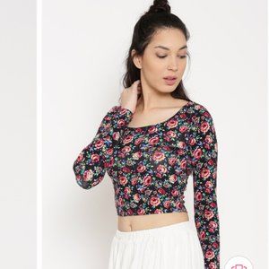 4/$20 Floral Black Crop Top Long Sleeve Forever 21 large